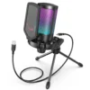 Microfone Gamer USB RGB Condensador com Filtro de Ruídos
